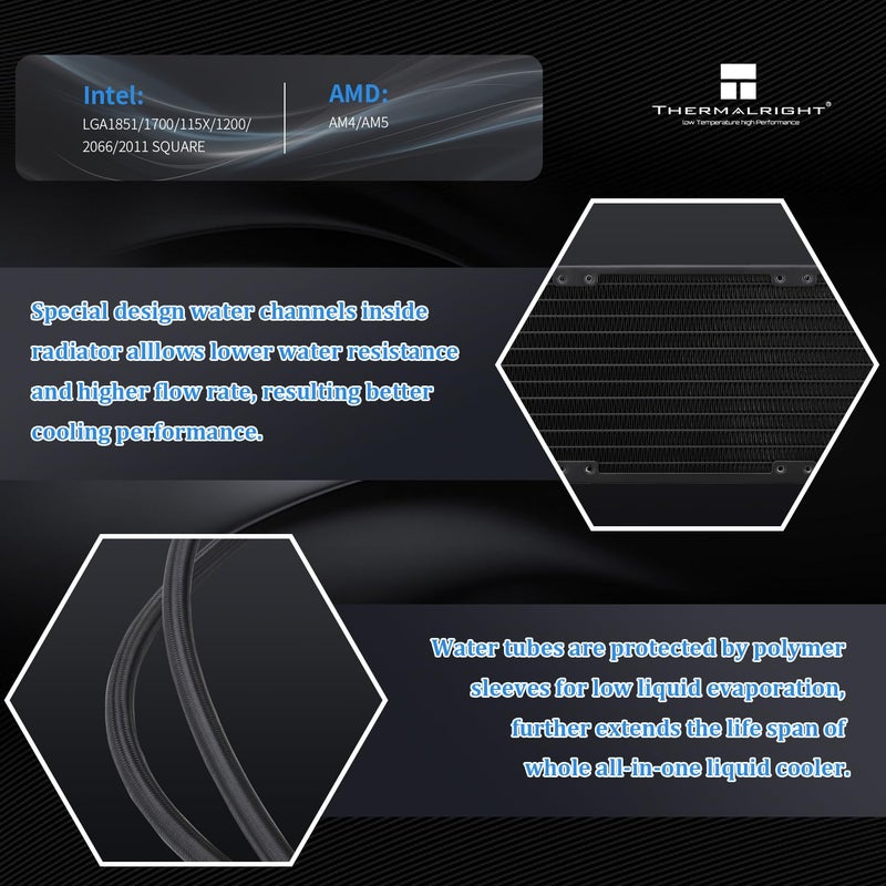 Thermalright مبرد مياه CPU فروزن إنفينيتي 360 أسود، مبرد CPU AIO 360، ثلاث مراوح TL-M12 PWM، تبريد CPU بمرآة إنفينيتي، ل AM4/AM5، إنتل LGA1851/1700/1150/1151/2011 - Image 4